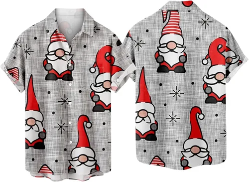 Vista 6 de Camisas hawaianas de Navidad para hombre, manga corta, camisetas de playa, feas de Navidad, Papá Noel, blusa de bolos con botones, blusa de fiesta
