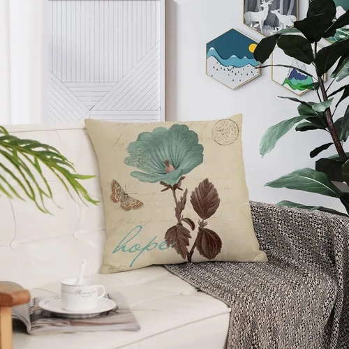 Vista 7 de Juego de 4 fundas de almohada decorativas con diseño floral, fundas de almohada lumbares de algodón y lino con hojas de loto, fundas de almohada