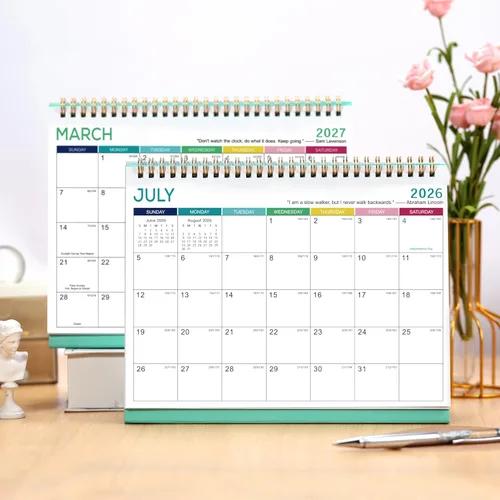 Vista 2 de Calendario de escritorio 2026-2027, calendario 2026-2027, julio de 2026 a diciembre de 2027, 9.8 x 8.3 pulgadas, calendario de escritorio con tapa
