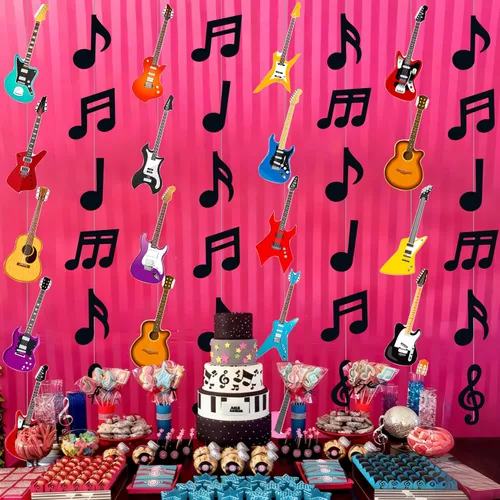 Vista 7 de 8 guirnaldas colgantes de fiesta musical para cumpleaños, decoración musical para colgar notas musicales, guirnaldas de techo para músico, fiesta
