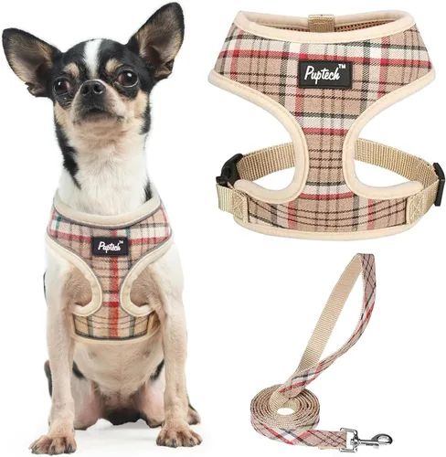 Vista 95 de PUPTECK Juego de arnés y correa de malla suave para perro, cachorro y gato, cómodo chaleco acolchado sin tirones, azul Pascua, S