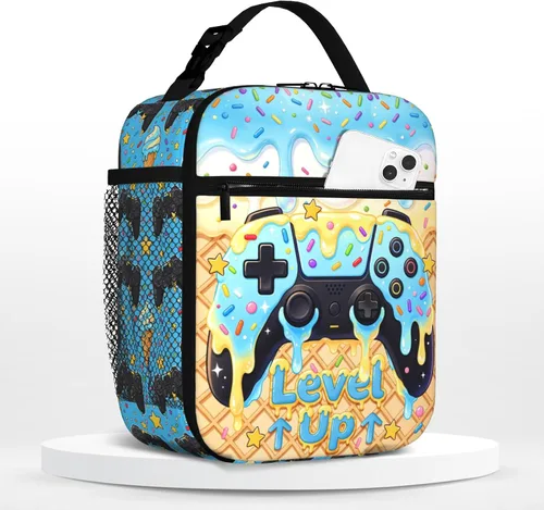 Vista 17 de Lonchera de béisbol para niños, con aislamiento, con diseño de calavera y béisbol, lonchera para niños, escuela, trabajo, oficina, viajes, picnic