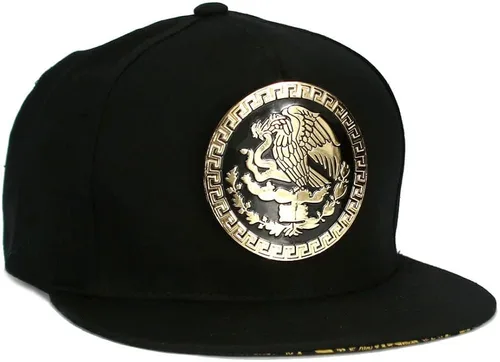 Vista 3 de Gorra de béisbol de México mexicano con logotipo federal dorado metálico Snapback Flat Bill