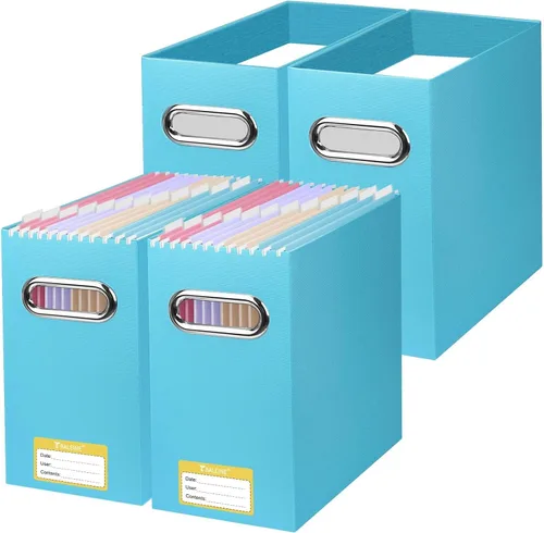 Vista 36 de BALEINE Caja organizadora de archivos, organizador de carpetas de archivos de cartón con asa para tamaño carta, caja de archivos plegable portátil