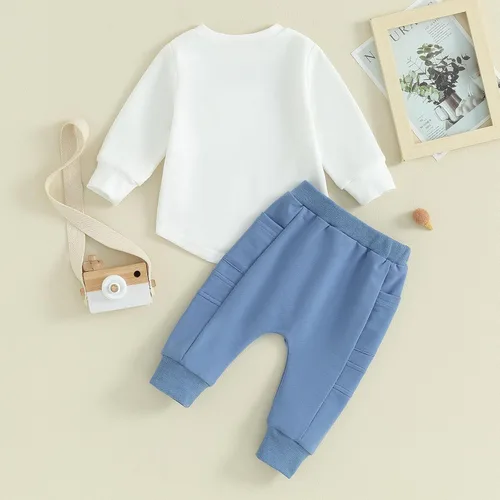 Vista 7 de Conjunto de 2 piezas de sudadera de manga larga con bolsillo para bebé, camiseta y pantalones, conjunto de sudadera de otoño