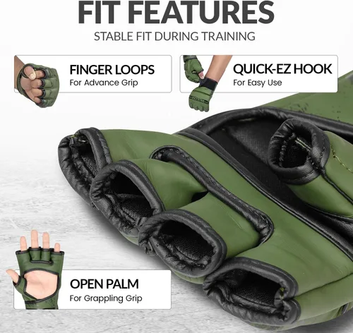 Vista 6 de WYOX Guantes MMA para hombres y mujeres – Guantes de boxeo de agarre y combate con diseño de palma abierta, guantes de entrenamiento acolchados sin