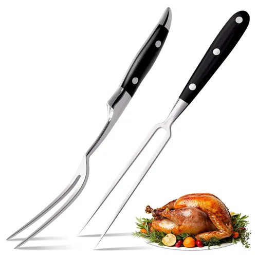 Vista 10 de Tenedor para tallar carne – Tenedor de acero inoxidable para carne de 11 pulgadas, herramienta de parrilla para carne de res, pavo, pechuga, bistec
