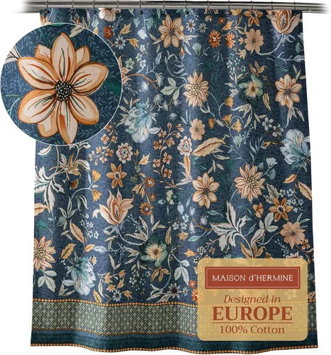 Vista 34 de Maison d' Hermine Cortina de ducha 100% algodón, un panel, 70 x 72 pulgadas, cortinas de ducha de tela lavable para baño, fácil de colgar con 12
