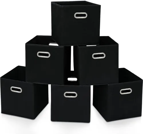 Vista 17 de STOREONE - Cubos de almacenamiento de tela con contenedores de cestas (28x28x28 cm) con asas dobles para estante, armario, organizadores de Negro