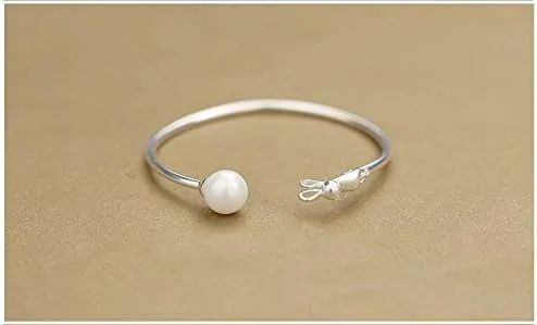 Vista 2 de Personality New Art - Pulsera abierta de plata de ley 925 con perlas de gato calidad