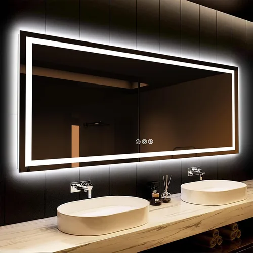 Vista 15 de ROOMTEC Espejo de baño LED de 36 x 24 pulgadas con parte delantera y retroiluminada, antiniebla, 3 colores y luz regulable (horizontal/vertical)