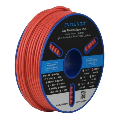 Vista 24 de BNTECHGO Carrete de alambre de silicona calibre 10 de 25 pies, alambre de cobre estañado trenzado de 10 AWG, color azul flexible
