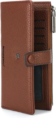 Vista 4 de Montana West Cartera para mujer con bloqueo RFID y bolsillo para monedas con cremallera, D Grande Marrón, Vintage