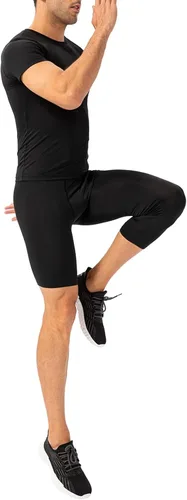 Vista 46 de Pantalones de compresión de 3/4 de una pierna para hombre, mallas de baloncesto atléticas para correr, leggings deportivos de capa base capri