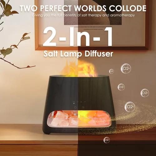 Vista 3 de SALKING Lámpara de sal del Himalaya 2 en 1 y difusor ultrasónico de aceite esencial, difusor de aromaterapia, humidificador de niebla fría, lámpara