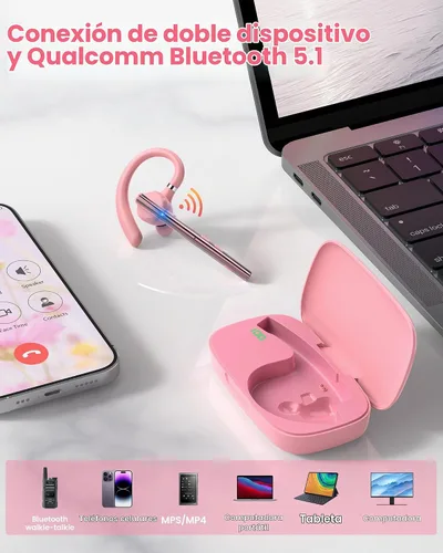 Vista 6 de New Bee Auriculares Bluetooth V5.1 72H Hablar Time Dual Mic con botón de silencio para negocios, auricular Bluetooth inalámbrico manos libres