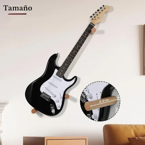 Vista 5 de Soporte de pared para guitarra eléctrica horizontal, suspensión de color madera