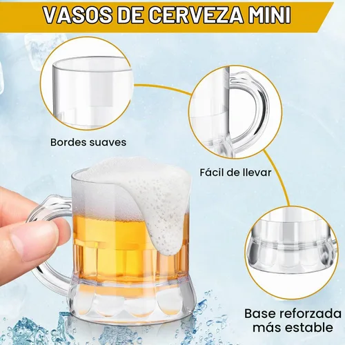 Vista 3 de Yinder - 50 vasos de cerveza de 2 onzas, base pesada de acrílico Clear Reusable with Handles, Thick Base for Party Drinks, Whiskey Tequila Vodka