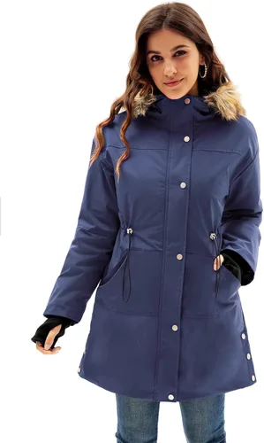 Vista 2 de GRACE KARIN Abrigos de parkas gruesos con capucha para mujer resistentes al viento impermeables de piel sintética con bolsillos