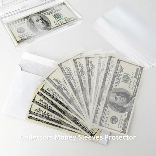 Vista 4 de 300 fundas de papel transparente para billetes, fundas individuales para coleccionistas, fundas protectoras de papel para billetes con estuche