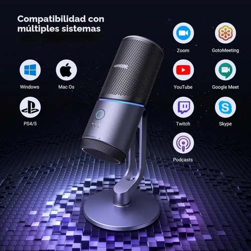 Vista 7 de UGREEN Micrófono para PC, micrófono para juegos USB con luces RGB, 24bit/96kHz