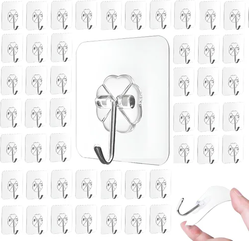 Vista 8 de Ganchos adhesivos para colgar, ganchos de pared resistentes, ganchos transparentes autoadhesivos, ganchos impermeables para toallas y abrigos