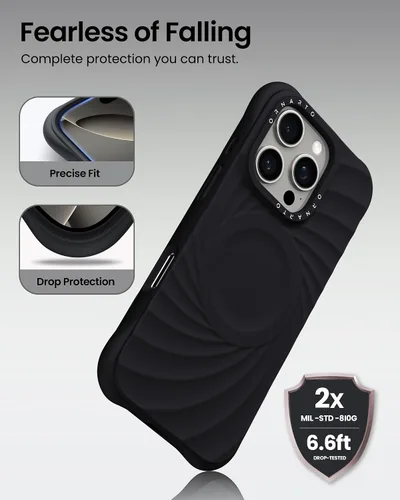 Vista 4 de ORNARTO Vortuxe - Funda para iPhone 16 Pro Max de 6.9 pulgadas, color negro + funda para AirPods Pro 2 en negro