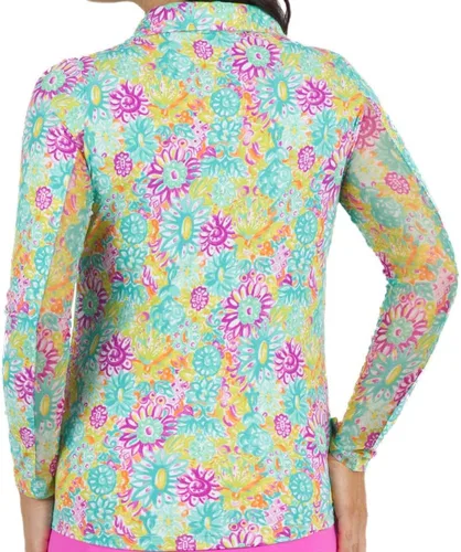 Vista 2 de IBKUL Athleisure Wear - Polo de manga larga con protección solar UPF 50+ Icefil Cooling Tech Lilli Print de longitud ajustable - 48488