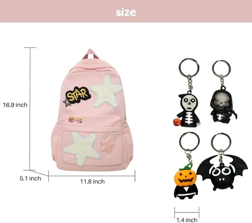 Vista 2 de Mochila de Halloween Y2K, linda mochila estética Kawaii para mujer, Rosado, Mochilas Daypack