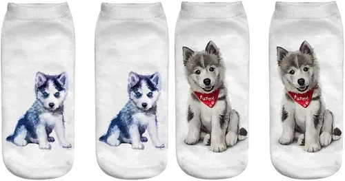 Vista 4 de Angelteers Calcetines de tobillo para perro Husky 3D divertidos para el verano