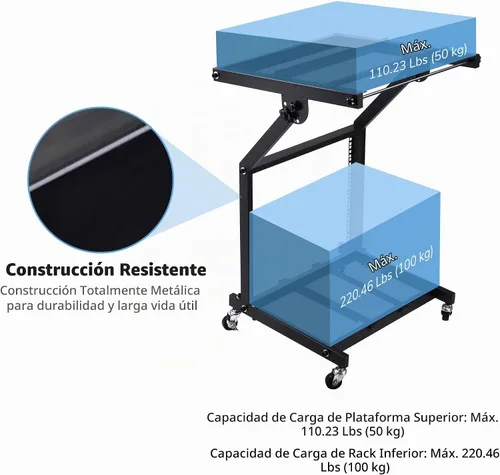 Vista 5 de AW, soporte ajustable con ruedas para mezcladora de DJ, equipo de música de estudio, para fiestas, 9U