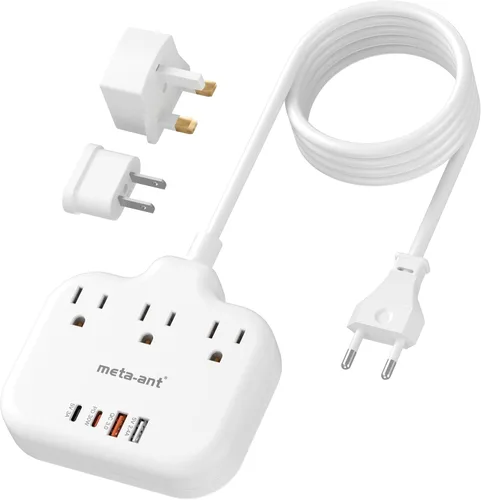 Vista 21 de Adaptador de Enchufe de Sudáfrica, Adaptador Tipo M para Sudáfrica con 3 Tomas de CA y 4 Puertos USB (2 USB C) 15.5W, Cable de Extensión de 3FT
