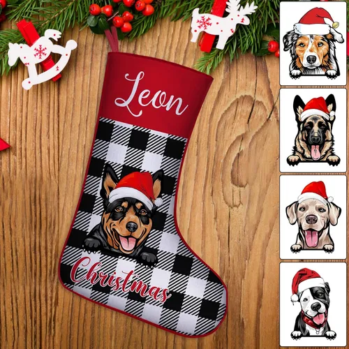 Vista 14 de Medias de Navidad de raza de perro personalizadas con texto de nombre, regalos de decoración de calcetines de Navidad personalizados para perros
