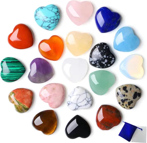 Vista 14 de 20 piezas de cristales de amatista, piedras curativas en forma de corazón, cristal pulido, morado natural, lindo bolsillo pulgar, reiki, juego al
