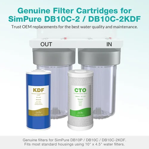 Vista 6 de SimPure Cartuchos de filtro de agua para toda la casa, 5 micrones, 10" x 4.5", CTO+GAC/KDF, juego de filtros de carbono y metales pesados de 2