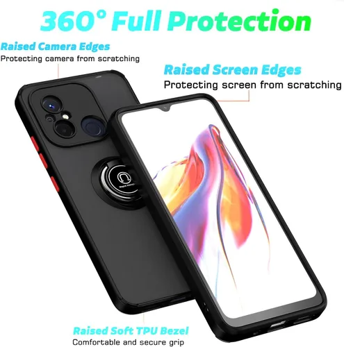 Vista 3 de QUIETIP Funda compatible con Xiaomi Redmi 12C / Redmi 11A con protector de pantalla, TPU + policarbonato duro a prueba de golpes, anillo magnético