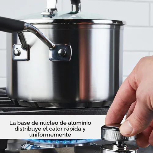 Vista 3 de KitchenAid - Sartén de acero inoxidable de inducción con tapa, olla de 2 cuartos de galón Brushed Stainless Steel, 2qt Saucepan with Lid, Small