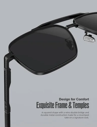 Vista 8 de LUENX Polarized Aviator Sunglasses for Men, Trendy Retro Oversized Rectangular Frame UV400 Protection