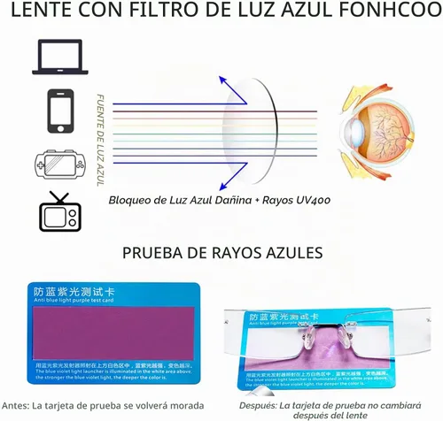 Vista 2 de FONHCOO Gafas de lectura con bloqueo de luz azul, antirayos azules, unisex, ligeras, sin marco, para computadora