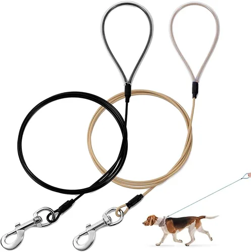 Vista 11 de Correa para perro a prueba de masticación Mi Metty, correa de cable metálico de 6 pies, correa resistente hecha de cuerda de alambre recubierta