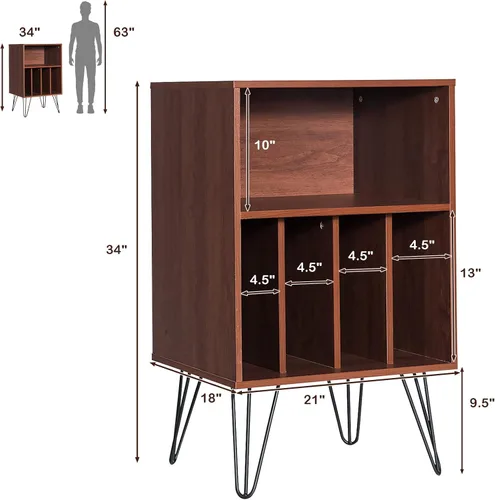 Vista 3 de Tangkula Record Player Stand, Turntable Stand with Metal Legs, Vinyl Record Storage Cabinet w/ 5 Open Shelves Holds up to 150 Albums for Living Room