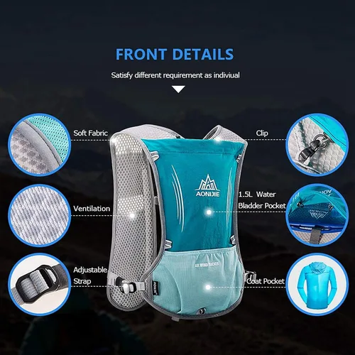 Vista 4 de AONIJIE Hydration Vest Pack Backpack 5L 5.5L Marathoner Running Vest Race Hydration for Women and Men Trail Run Hiking Jogging