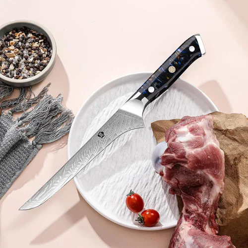 Vista 5 de WILDMOK Cuchillo deshuesador japonés de Damasco de 7 pulgadas, grado profesional, mango de espiga completa de resina