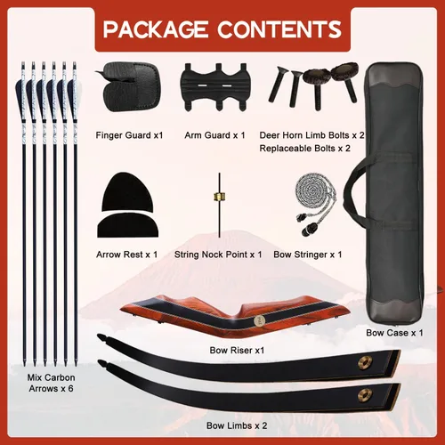 Vista 2 de PMZ Recurve Bow and Arrow Set, 60" Wooden Takedown Hunting Bows 20-60 lbs Negro