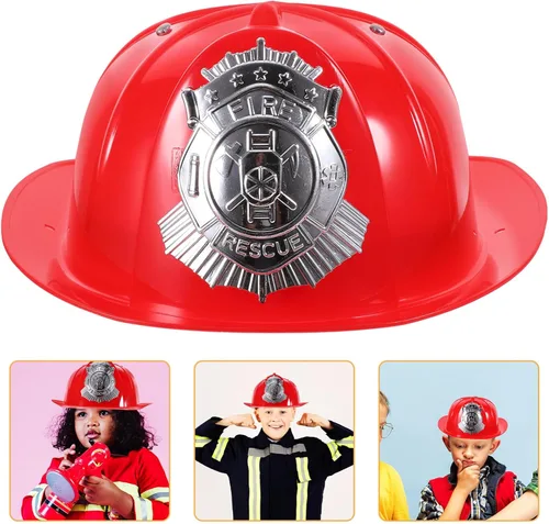 Vista 4 de VICASKY Sombrero de bombero, casco de bombero para niños, casco duro de plástico duro, casco de jefe de bomberos, accesorio de disfraz de cosplay