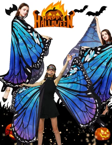 Vista 7 de BohoSM Alas de mariposa para mujeres y niñas, chal, alas de hada, accesorio de disfraz de Halloween