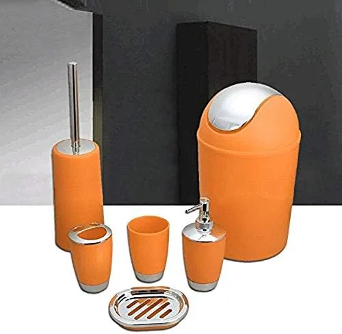 Vista 4 de 6 piezas de accesorios de baño, vaso para cepillo de dientes, dispensador de jabonera (naranja)