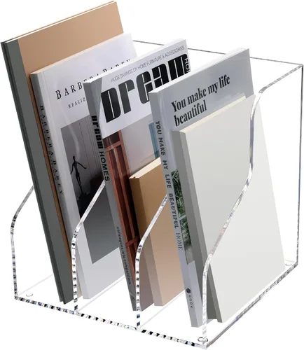 Vista 10 de HeZone Soporte para revistas, organizadores de escritorio de acrílico transparente, organizador de archivos para escritorio, estante de revistas