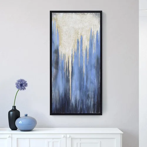 Vista 5 de Empire Art Direct Arte abstracto para pared, lienzo pintado a mano con textura por Martin Edwards, marco negro, 24 x 48 pulgadas, goteo nevado 1