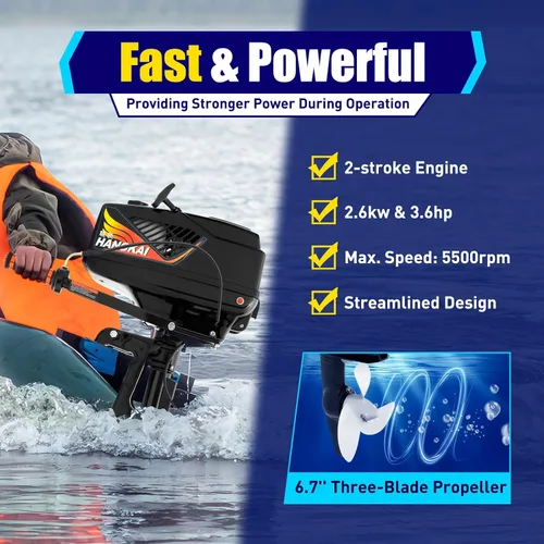 Vista 3 de Motor fuera de borda con sistema de encendido CDI de 55 CC, motor de barco de control de timón de arranque manual de 2.6 KW con medio sistema